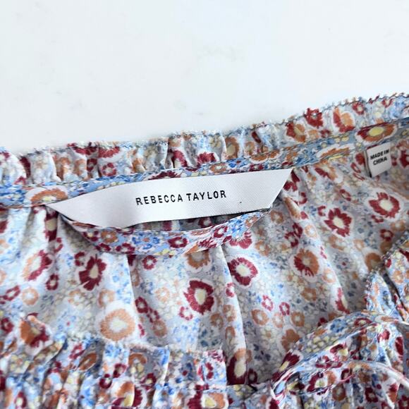 Rebecca Taylor Violet Fleur Silk Floral Print Long Sleeve Drop Waist Mini Dress - Picture 5 of 9